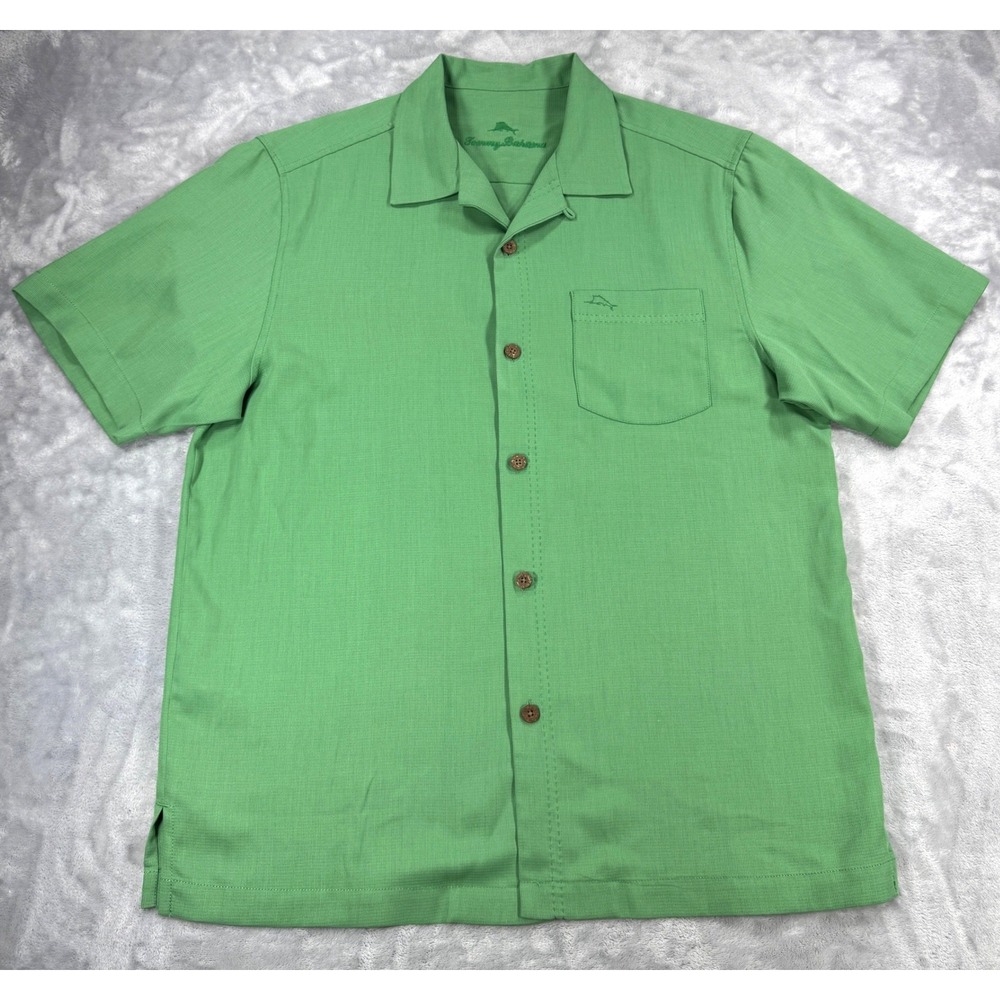 TOMMY BAHAMA Royal Bermuda IslandZone Camp Shirt Mens M Green Silk Blend